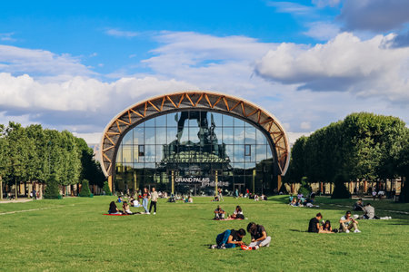 Paris, France - July 15, 2021: Grand Palais Ephemere in front of the Eiffel towerのeditorial素材