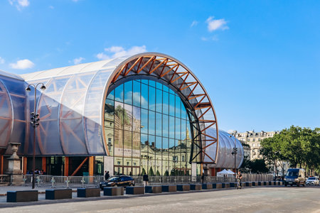 Paris, France - 15 July 2021: Rear facade of the Grand Palais Ephemere opposite the Ecole Militaireのeditorial素材