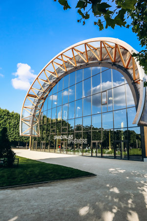 Paris, France - July 15, 2021: Grand Palais Ephemere in front of the Eiffel towerのeditorial素材