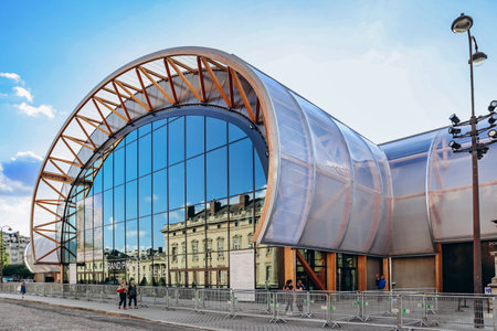 Paris, France - 15 July 2021: Rear facade of the Grand Palais Ephemere opposite the Ecole Militaireのeditorial素材