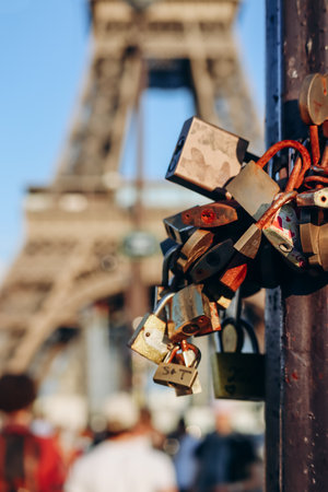 Paris, France - 15 July 2021: Padlocks left by tourists near the Eiffel Tower in Parisのeditorial素材