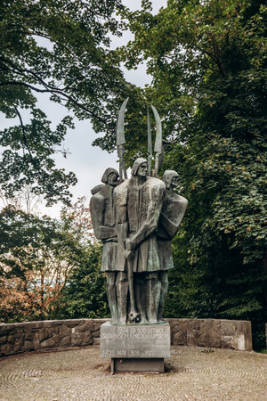 Ljubljana, Slovenia - August 14, 2024: Monument to the Peasant Revolts, erected in 1974 in Ljubljana to mark the 500th anniversary of the peasant revolts in Sloveniaの写真素材