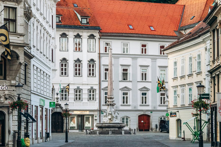Ljubljana, Slovenia - August 14, 2024: Wonderful and charming city center of Ljubljana, the capital of Sloveniaの写真素材