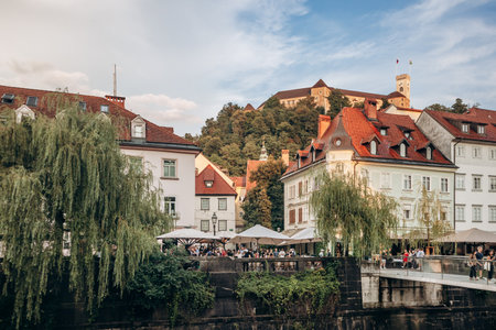 Ljubljana, Slovenia - August 14, 2024: Wonderful and charming city center of Ljubljana, the capital of Sloveniaのeditorial素材
