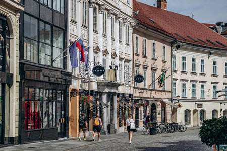 Ljubljana, Slovenia - August 14, 2024: Wonderful and charming city center of Ljubljana, the capital of Sloveniaのeditorial素材