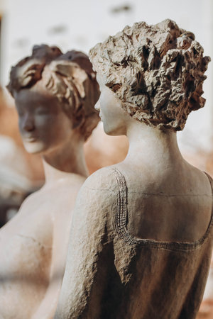 Eze, France - 19.02.2023 : Close-up of sculptures by Jean-Philippe Richard in Eze, on the French Rivieraのeditorial素材