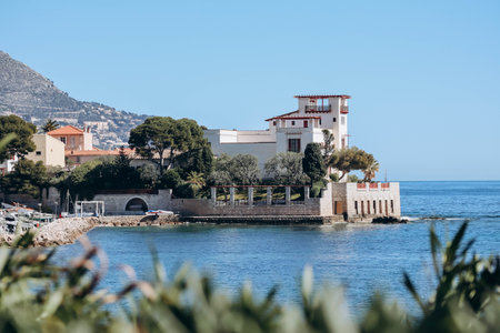 View of the famous Greek-style villa Kerylos, built in the early 20th century on the French Riviera