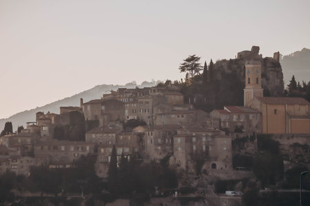 Evening view of the medieval village of Eze, on the French Riviera