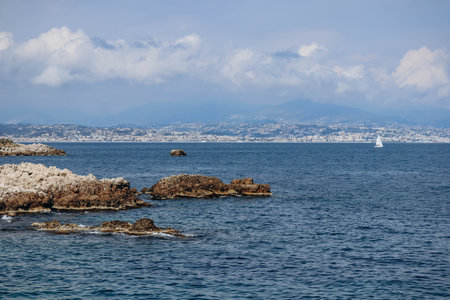 View of Antibes from the cape of the same name, on the French Rivieraの写真素材