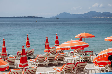 City beach in Juan les Pins, on the French Rivieraの写真素材