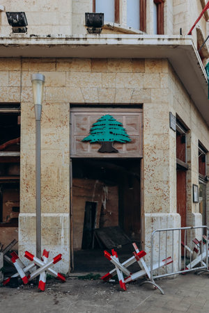 Beirut, Lebanon â 24.04.2023: Broken and damaged shops after demonstrations in the center of Beirutのeditorial素材