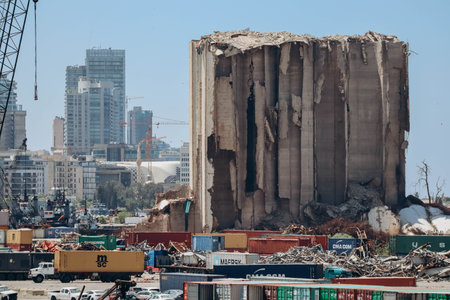 Beirut, Lebanon â 24.04.2023: Area of the massive explosion in the Port of Beirut, on August 4th 2020.のeditorial素材