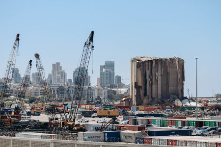 Beirut, Lebanon â 24.04.2023: Area of the massive explosion in the Port of Beirut, on August 4th 2020.のeditorial素材