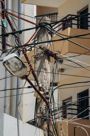Electrical wires and electrical panel in Beirut, Lebanonの写真素材