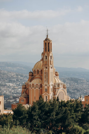Saint Paul Convent, Melkite Greek Catholic basilica near Harissa, Lebanonの写真素材