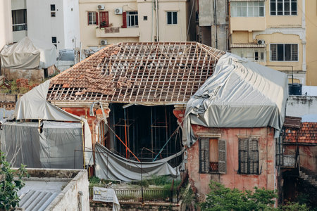 Abandoned and destroyed buildings in the Achrafieh district in Beirut, Lebanon