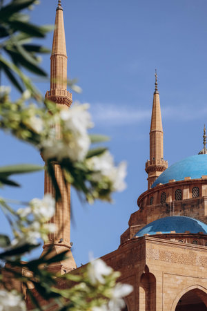 Close up of the Mohammad Al-Amin Mosque, a Sunni Muslim mosque located in downtown Beirut.の写真素材
