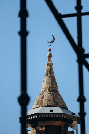 Mosque dome and scaffolding, out of focus on purposeの写真素材