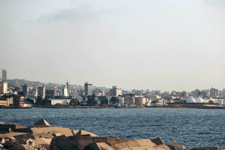 Skyline view of Beirut from the promenade near the seaの写真素材
