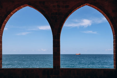 View of the Mediterranean Sea from the Orthodox Church in Batroun, Lebanonの写真素材