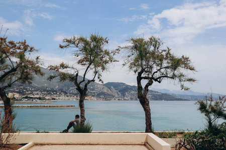 Roquebrune, France - 14 May 2023: View of the beach and commune of Roquebrune Cap Martin on the French Rivieraのeditorial素材