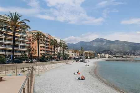 Roquebrune, France - 14 May 2023: View of the beach and commune of Roquebrune Cap Martin on the French Rivieraのeditorial素材