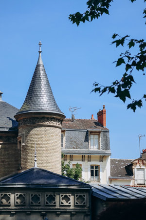 Fragments of facades in the city center of Vichy, France