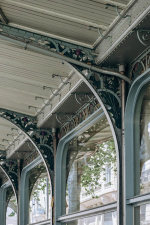 Close-up of the promenades (canopies for walking) at the Parc des Sources of Vichyの写真素材