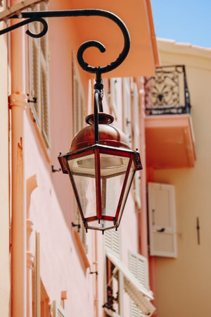 Lantern on the street in the old part of the Principality of Monacoの写真素材