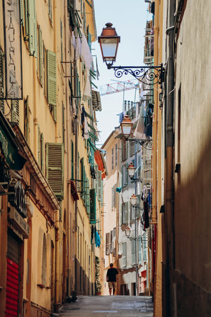 Nice, France - 25 June 2023: Picturesque street in Old Niceのeditorial素材