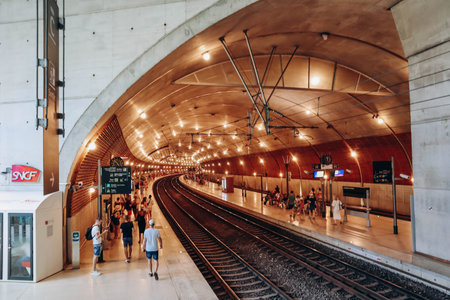 Monaco, Monaco - 25 June 2023: Monaco Monte Carlo railway station located inside the cliffのeditorial素材