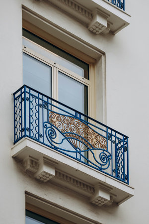 Cannes, France - 30 June 2023: Beautiful balconies and balcony railings on the facade of the Hotel Martinez in Cannesの写真素材