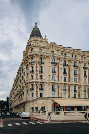 Cannes, France - 30 June 2023: Facade of the famous Carlton hotel in Cannesのeditorial素材