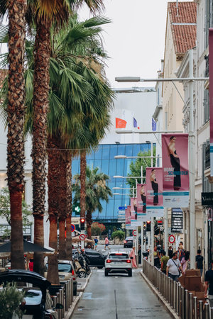 Cannes, France - 30 June 2023 : City center in Cannes on a June cloudy dayのeditorial素材