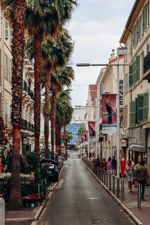 Cannes, France - 30 June 2023 : City center in Cannes on a June cloudy dayのeditorial素材