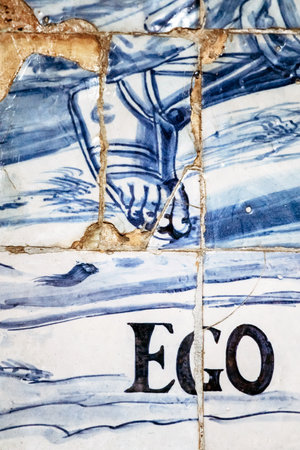 Porto, Portugal - December 28, 2024: Close-up of azulejos in Porto Cathedral, a Roman Catholic church in Porto, Portugal.の写真素材