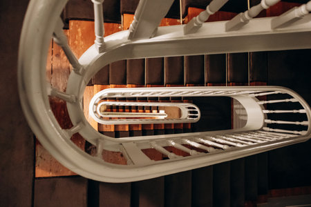 An old staircase inside a 19th-century Portuguese houseの写真素材