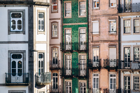 Charming facades in the center of Porto, Portugalの写真素材