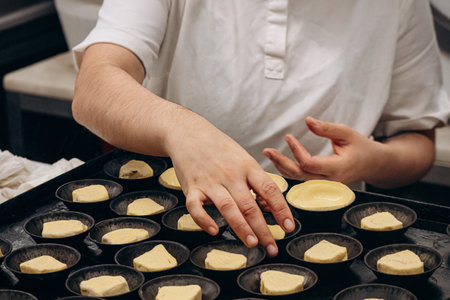 The process of making traditional pasteis de nata in Lisbon, Portugal