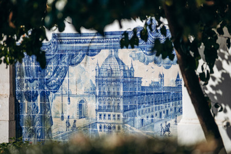 Lisbon, Portugal - December 28, 2024: Beautiful historic azulejo tiles in Jardim JÃºlio de...