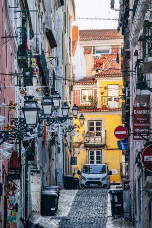 Lisbon, Portugal - December 28, 2024: A street in central Lisbon on a sunny day in late December