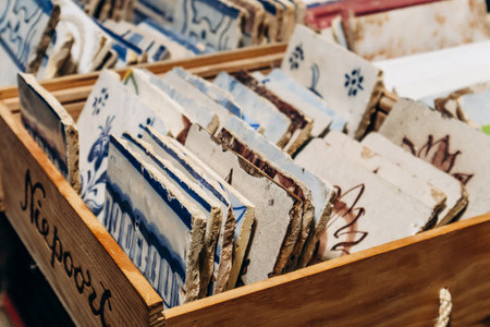 Traditional authentic Portuguese azulejo tiles in a shop in central Lisbon