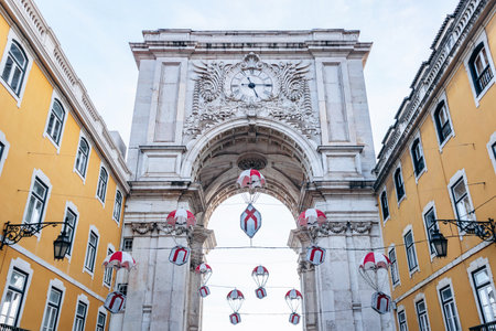 Lisbon, Portugal - January 2, 2025: A view of the Rua Augusta Arch in Lisbon, Portugal, with...