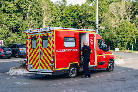Emergency vehicle (Vehicule de Secours et d'assistance aux victimes) in Orry la Ville, Picardy,...