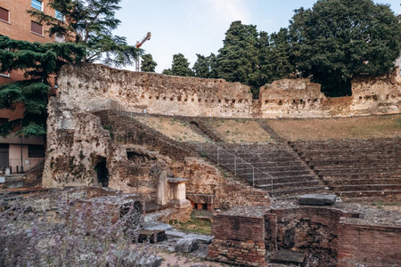 Roman Theatre of Trieste, an ancient amphitheater built in the 1st century BC, showcasing well-preserved architectureの写真素材