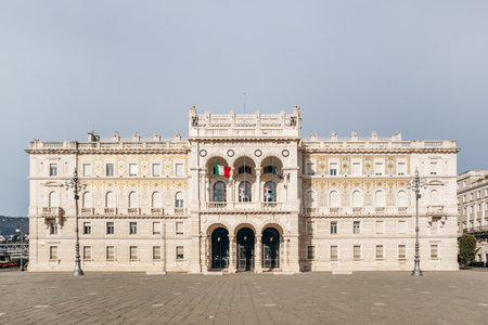 Trieste, Italy - August 18, 2024: Prefettura di Trieste, a neoclassical building located in Piazza...