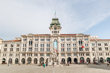 Trieste, Italy - August 18, 2024: The historic Trieste City Hall on Piazza UnitÃ  dâ€™Italia,...