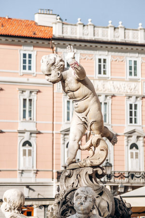 Trieste, Italy - August 18, 2024: Fontana del Giovannin del Ponterosso, an 18th-century fountain...
