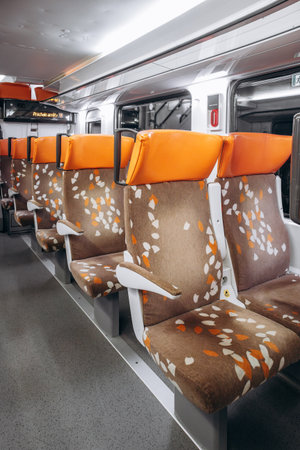 Menton, France - January 18, 2025: Inside a TER train traveling from Menton to Nice