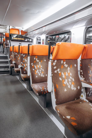Menton, France - January 18, 2025: Inside a TER train traveling from Menton to Nice